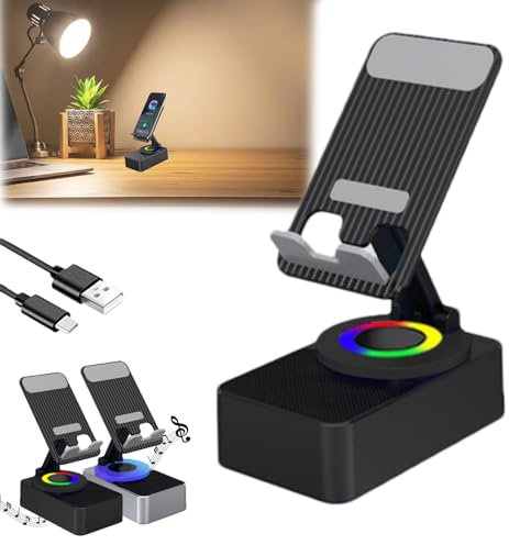 360 Rotation Bluetooth Audio Power Bank Bracket - Foldable Phone Stand With High Bass Portable Bluetooth Speaker (Black)
