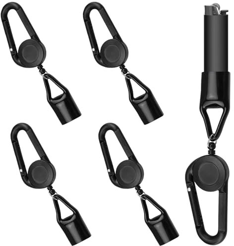 Alriedy Clipper Halter 5 Stück Clipper Schlüsselanhänger Anti-Verlust Design Für Camping & Outdoor Schwarz Klassisch ABS Feuerzeug Halter Mit Schnur Clipper