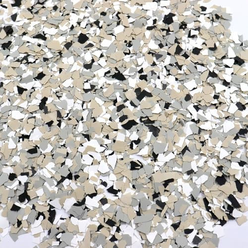 ONTWIE Chips de color decorativos de 900 g/2 libras, copos de epoxi, mezcla de 3-5 mm, revestimientos de suelo de concreto para pintura de suelo de garaje, paredes interiores y exteriores (gris claro,
