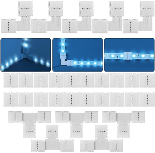 Amefil Nahtloser 8 mm4-poliger Lötadapter für erweiterte Kompatibilität mit SMD 5050 LED Lichtleisten, 20 Verbinder, 5 Liter und 5 T-Verbinder 30 Komplettset RGB LED Steckverbinder