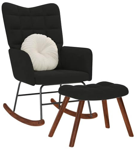 LAPOOH Schaukelstuhl mit Hocker Schwarzer Samt, Schaukelsessel, Sessel Wohnzimmer, Stillsessel, Schwingsessel, Ohrensessel, Tv Sessel, Rocking Chair, Relaxsessel - 4016849