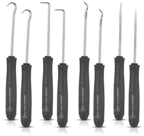 STAHLWERK Haken-Werkzeug-Set 8-teilig | Haken-Satz | Nadelhaken | Dichtungshaken | Pick-Set | Präzisionshaken | O-Ring-Werkzeug zum Entfernen und Einsetzen von Dichtungsringen