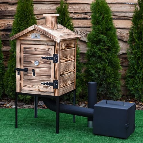 QLS Rökeri i trä 60 cm set rökkammare av gran bärbar trädgård utomhus (flammad)
