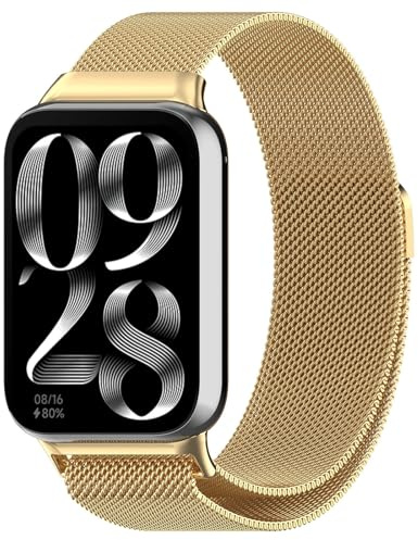 Koelaa Metallarmband für Xiaomi Smart Band 10 Pro/9 Pro/8 Pro & für Redmi Watch 6/5/4 – Magnetisches Mesh-Uhrenarmband aus Edelstahl, Verstellbar, Ersatzarmband für Männer/Frauen - Gold