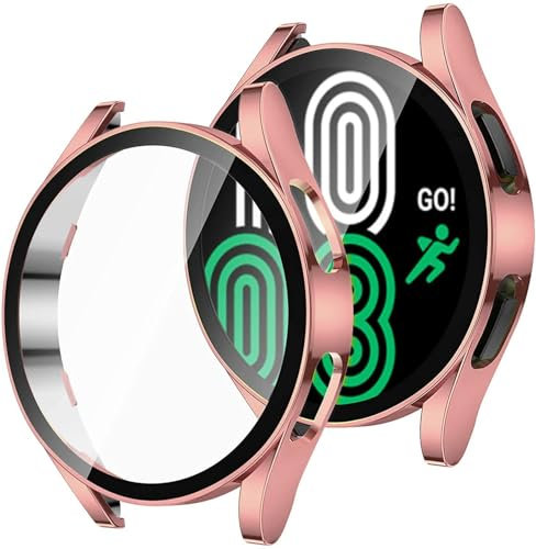PURYN Casi di vetro per Samsung Galaxy Watch 4 5 Accessori da 44 mm 40 mm PC(Rose gold,For Galaxy 5 44mm)
