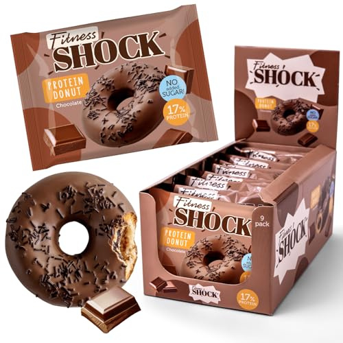 FitnesSHOCK Protein Donut Kekse-Biskuit mit Streuseln, 12g/17% Eiweiß ohne Zuckerzusatz ballaststoffreicher Snack mit Schokoladenfüllung Palmölfrei - Schokolade Geschmack 9x70g