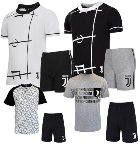 hermet Pigiama JUVE Maglietta e Pantaloncini Abbigliamento Tifosi Juventus FC Pigiami Estivi Bianco Nero Tifosi Juventini PS 30064-30065