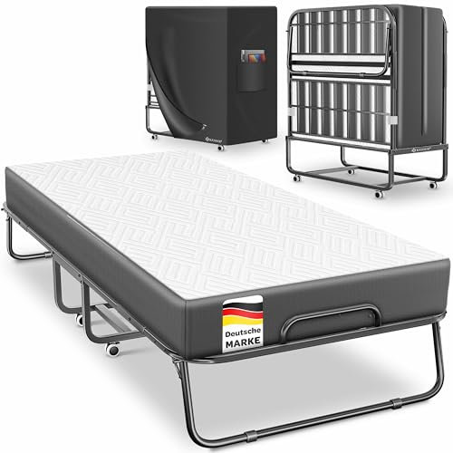 KESSER® Klappbett 200x90cm Gästebett inkl. Matratze aus Memory-Schaum & Rollen | faltbares Reisebett mit Metallrahmen für Erwachsene belastbar bis 250kg | Metallbett mit Schaumstoffmatratze & Cover