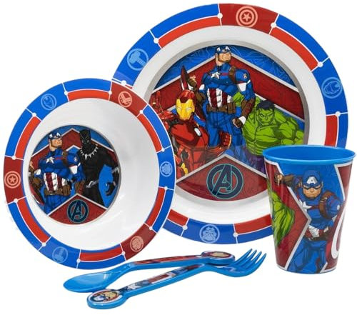 Set stoviglie Avengers Marvel in plastica riutilizzabile 5 pezzi piatti bicchiere posate per bambini set pranzo