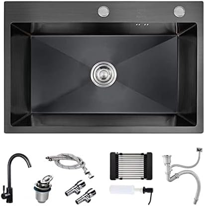 Lavello da cucina in acciaio inox nero con rivestimento nano Dropin Bar lavello singolo lavello moderno lavandino esterno con tubo flessibile elegante design composito per casa e giardino