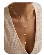 TINGN Kette Gold Farbe Damen 14k Vergoldete Y Halskette Herz Anhänger Zierliche Lange Y Form Halskette Geschichtete Goldschmuck für Damen Frauen Mädchen