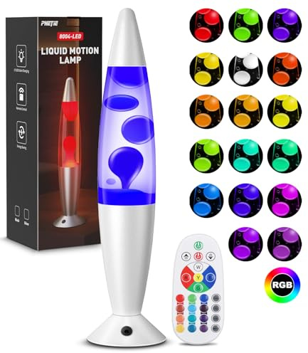 PHEJIE Lampe à lave avec télécommande, 17 couleurs - Lampe à lave LED moderne avec changement de couleur automatique et minuterie 8 heures, portée de 15 m - Éclairage d'ambiance pour salon