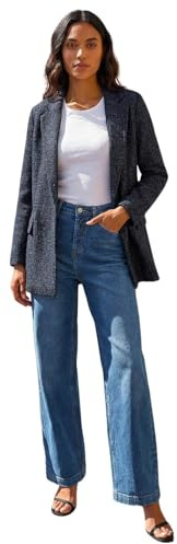 Roman Women Longline Textured Jersey Blazer - Ladies Smart Casual Formal Office Work Meeting Interview Ceremony Lapel Mock Pocket Detail Marl Look Long Sleeve Jacket