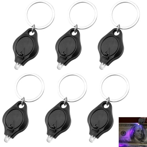 6 Pcs Keychain UV Light, Blacklight Mini LED Keychain Torches, Watermark Money Checker, Portable Flashlight Note Checker, Money Detector for Paper Notes, Small Pocket Torch for Retail Travel (Black)