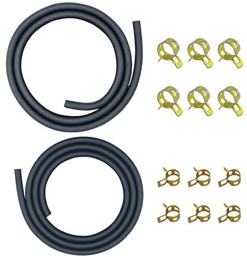 Strongthium Universal Kraftstoffschlauch Set 2x1m 6mm (1/4) & 8mm (5/16) Benzinschlauch aus Gummi mit 12 Schlauchklemmen für Honda Briggs Stratton Rasenmäher Traktor ATV Generator