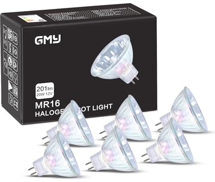 GMY MR16 GU5.3 Halogen Leuchtmittel Halogenstrahler 12V 20W Dimmbar 2700K Warmweiß Flimmerfrei Reflektorlampe mit 36° Abstrahlungswinkel CRI>99 Spotlicht für Innen & Außen 6er Pack