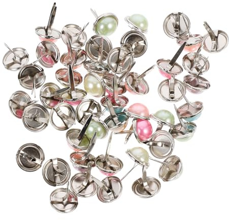 Decorative Round Alloy Mini Brads 50 Pcs for Crafts and Scrapbooking | Pearl Design, Random Colours, Picture Hanging Tacks, Paper Craft Fasteners, DIY Projects Random Color