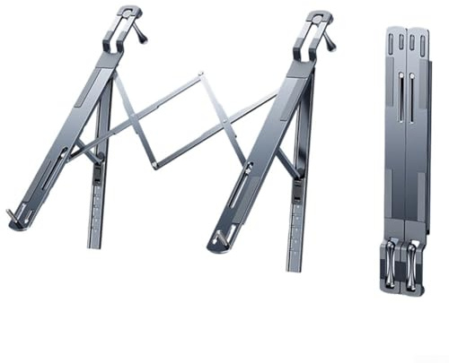 Sogoluat Adjustable Foldable Car Laptop Stand, Aluminium Alloy Steering Wheel Holder With 5 Heights, Secure Lock Mechanism, Portable Ergonomic Tray(Gray)
