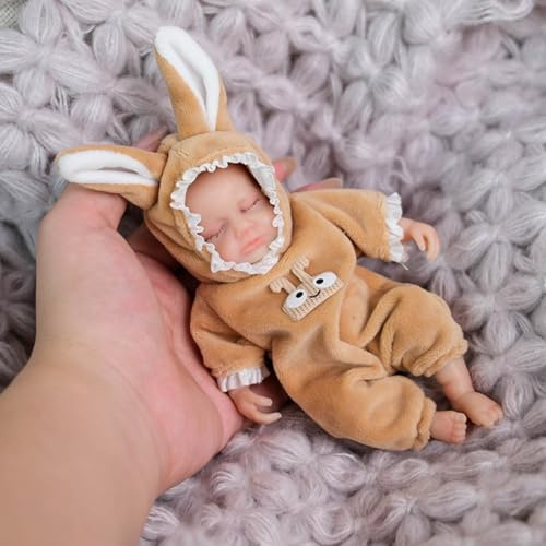 Lonian 4,5 Zoll Mini Reborn Baby Mädchen Ellie, realistische Silikon Mini Puppe, Stressabbau für Kinder, ADHS, Autismus, ältere Menschen, trauernde Mütter (Schlafen)