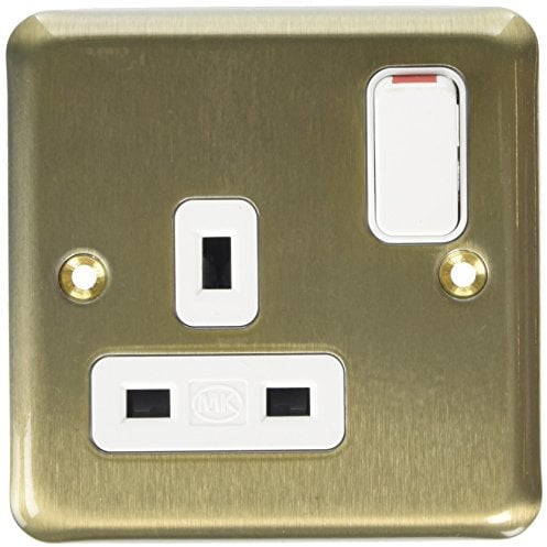 MK K2958SAG Single Dual Earth Switch Socket with Double Pole - Satin Gold