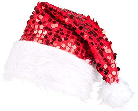 Boland 13404 - Weihnachtsmann-Mütze mit Pailetten, Rot, Nikolaus, Weihnachten, Advent, Kopfbedeckung, Kostüm, Karneval, Mottoparty