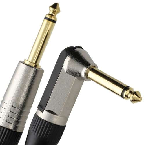 kenable Right Angle Guitar Cable 6.35mm Mono Jack Lead Gold Plated Low Noise for Amp Instrument 6m Black