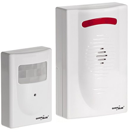 Green Blue GB3400 Funk-Bewegungsmelder mit Alarm | Mini-Alarmsensor kabellos bis 120 m | IP44 wetterfest | 5 Melodien | Für Haus Büro Lager Baustelle