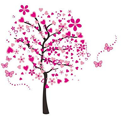 HALLOBO® XXL Wandtattoo Wandaufkleber Herz Baum Liebe Pink Blumen Schmetterlinge Wandsticker Wall Sticker Wohnzimmer Schlafzimmer Deko Esszimmer Korridor