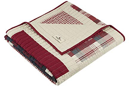 Woolrich Reversible Quilted Throw Cabin Lifestyle Plaid Design Ganzjährig, atmungsaktiv, leicht, luxuriös, doppelseitig, Steppung für Bett, Couch und Sofa, Baumwolle, Huntington Red, 50x70