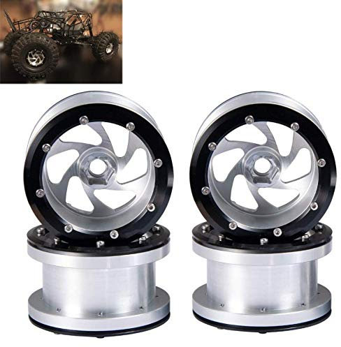ZuoLan 4 Stück 2.2 Zoll RC Felge Felgenringe Beadlock Felgen für 1/10 Crawler Truck Modell-Auto Axial Wraith (Silver)