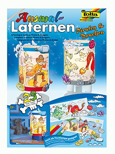folia 953 - Ausmal - Laternen Sets, Piraten & Drachen, 23 Teile - zum Gestalten von 2 selbst ausgemalten Laternen