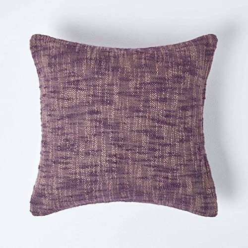 HOMESCAPES Mauve Dark Purple 18 x 18 Inch Nirvana Pure Slub Cotton Cushion Cover Coordinating with Matching Throws and Bedspreads