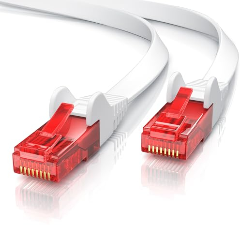 CSL - 25m Cat 6 Netzwerkkabel Flach - Gigabit Ethernet LAN - RJ45 Kabel Flachbandkabel Verlegekabel - 10 100 1000 Mbit s - Patchkabel Flachkabel - weiß