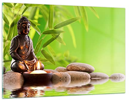Wandbilder Dekoration Wohnzimmer Buddhismus Feng Shui Spa Bambus Bilder auf Glas 120x80cm Glasbild Schlafzimmer Küche Deko Wand Kunstdruck Art Groß XXL Wanddeko Bild im Glas Modern GAA120x80-2392
