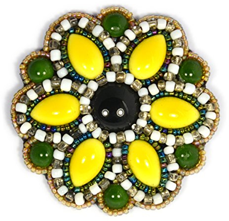 Broche Fleur Noir et Jaune en Porcelaine et Perles de Verre - Bijou Fantaisie