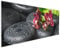 Wallario Küchenrückwand aus Glas 125 x 50 cm, Motiv: Dunkelrote Orchideen-Blüte auf schwarzen Steinen mit Regentropfen | Spritzschutz abwischbar & pflegeleicht