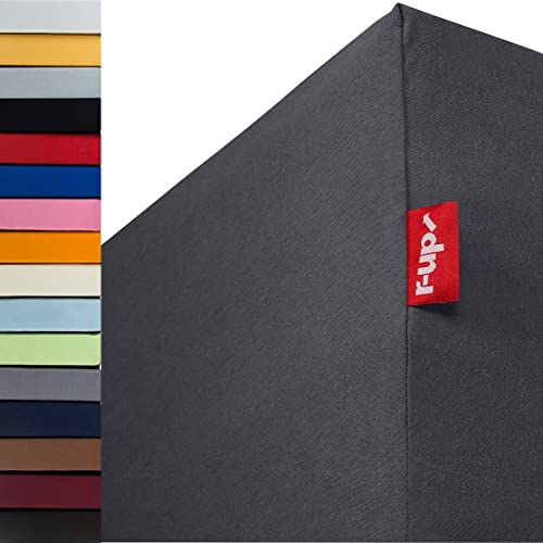 r-up Passt Spannbettlaken 180x200-200x220 bis 35cm Höhe viele Farben 100% Baumwolle 130g/m² Oeko-TEX stressfrei auch für Boxspringbetten (anthrazitgrau)
