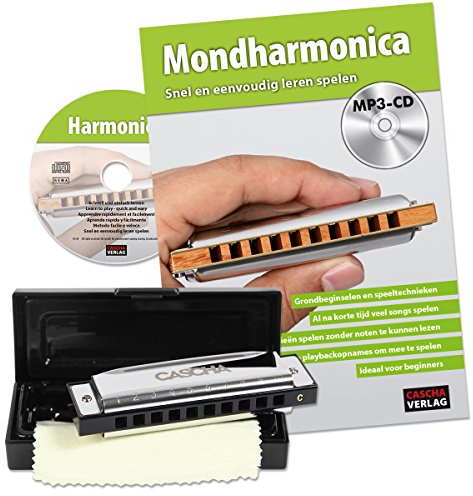 Cascha Mundharmonika lernen Anfänger-Set I niederländisches Lehrbuch - 10-Loch diatonische Allround-Harmonika in C-Stimmung I inkl. MP3-CD Lern-Buch Hard-Case Putztuch I Blues Harp Schule Niederl.