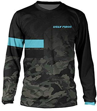 UGLY FROG Designs Bunt Herren Sommer&Frühling Lange Ärmel V-Kragen Motorsport/Motorrad/Downhill Moto Cycling Racing Racer T-Shirt