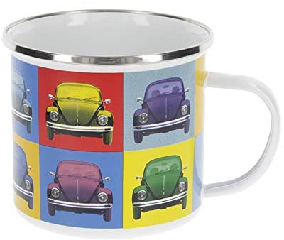 BRISA VW Collection - Volkswagen Große Emaille Kaffee-Tee-Tasse-Becher-Haferl für Camping & Outdoor Käfer (500 ml/Multicolor/Bunt)