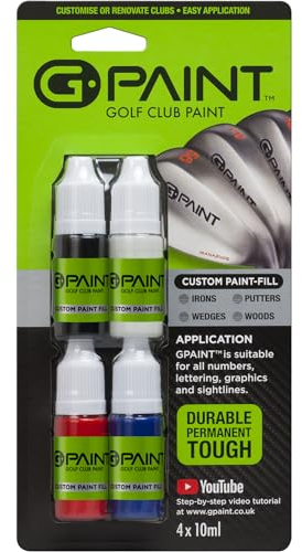 G-Paint Golfschlägerfarbe, 4 Stück, zum Ausbessern und Personalisieren und Auffüllen von Golfschlägern – Schwarz, Weiß, Rot, Blau