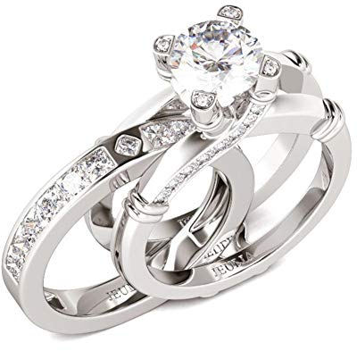 Jeulia diamant band ringe für frauen cz sterling silber austauschbare ring sets hochzeit verlobung jahrestag versprechen ring braut sets (Silver, 50 (15.9))