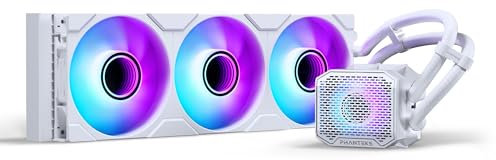 Phanteks Glacier One 360M25 White RGB AIO CPU Water Cooler - 360mm Radiator, High-Performance Cooling, Infinity Mirror RGB Pump Cap, VRM Cooling Fan, Intel & AMD Socket Compatibility