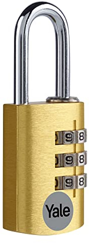 Yale YE3CB/20/121/1/GO - Standardschutz - Aluminium-Kombinationsvorhängeschloss Gold 20 mm - Stahlbügel - 3-Zahlenschloss