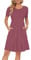 AUSELILY Women's Short Sleeve Pleated Loose Swing Casual Dress with Pockets Knee Length Mauve S