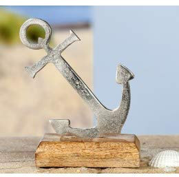 GILDE Aluminium Anker auf Holzfuss, 15x11x5cm,Dekoartikel