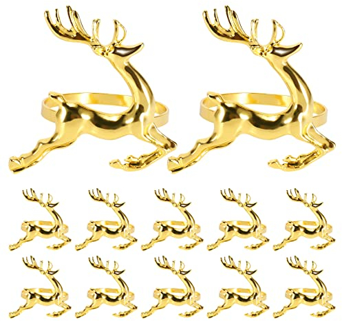 Tmand Serviettenringe mit Weihnachts-Elch-Hirsch-Motiv, Goldlegierung, Serviettenschnalle, Serviettenring, Tischdekoration für Hotel, Restaurant, Hochzeit, Party, 12 Stück