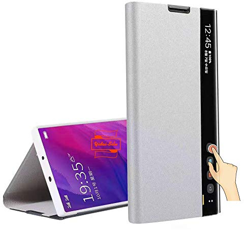 Yidai-Silu Galaxy Note 10 Plus Klapphülle 【Smart Fenster, Schlaf-/ Weckfunktion, Standfunktion】 Flip Book Case Schutz Tasche Etui Handy Cover für Samsung Galaxy Note 10+ Plus 6,8 Zoll - Silber