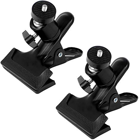 Huayue 2 Stück Blitz Halterung 360 Grad Kamera Klammer Halter Ständer Stativschelle Montage Klemmstativ Blitzschiene Mit 1/4 Gewinde Kugelkopf für GoPro Hero DSLR SLR Stativ (Schwarz)