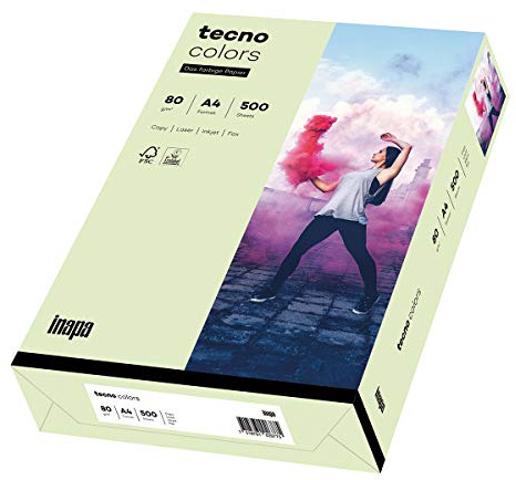 inapa farbiges Druckerpapier, buntes Papier tecno Colors: 80 g/m², A4, 500 Blatt, hellgrün